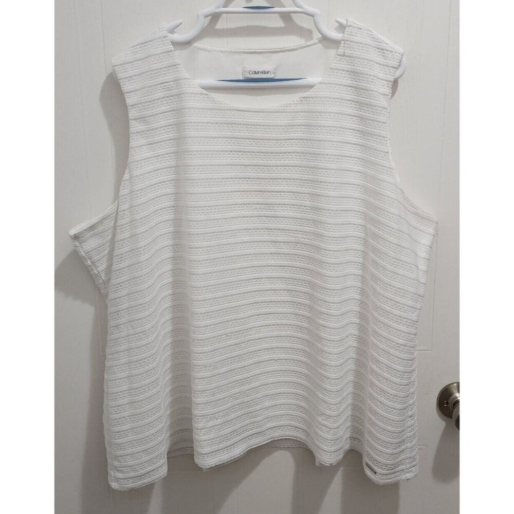Calvin Klein Women's Sleeveless Tank Top Solid White Knit Overlayโ Plus Size 3X